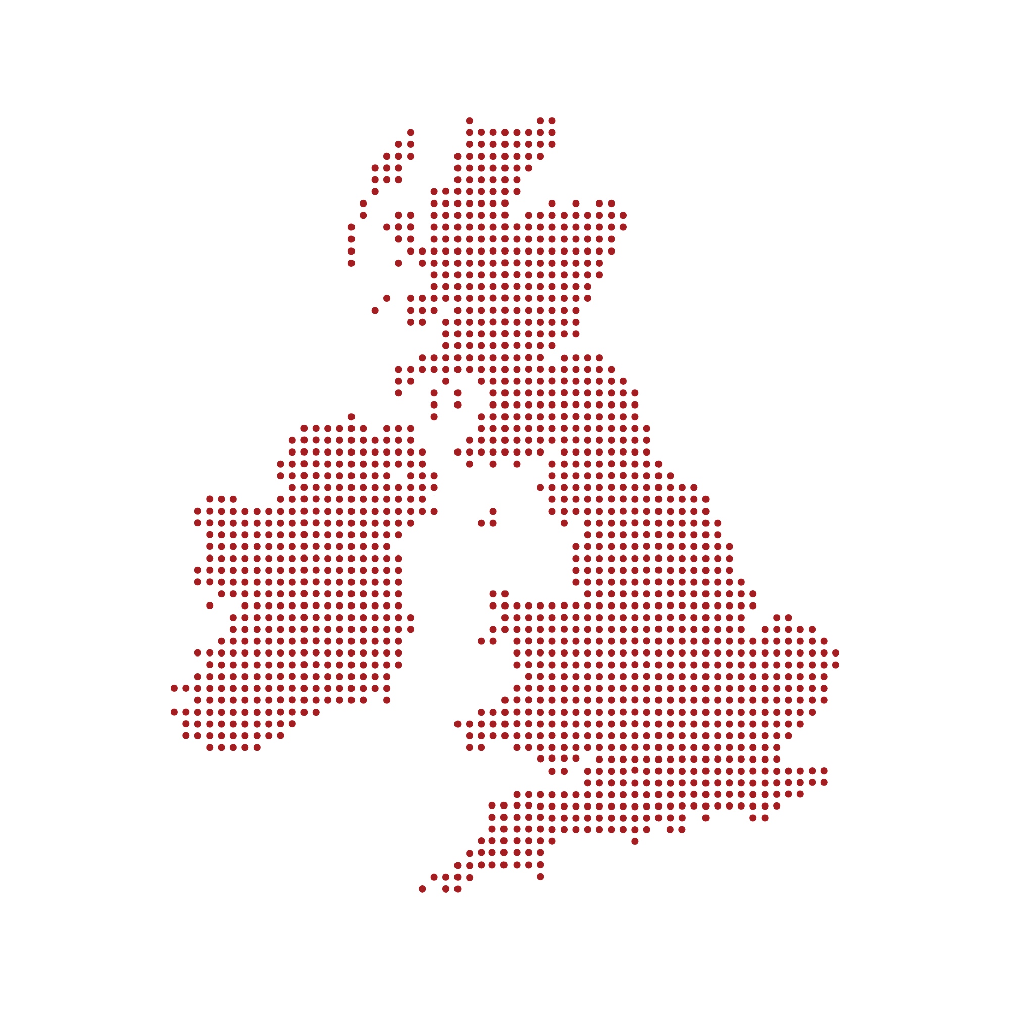Dot map of Ireland and the UK